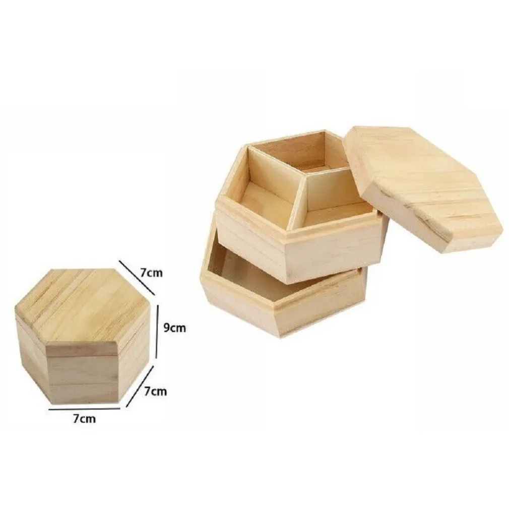 SCATOLA PORTAGIOIE ESAGONO IN LEGNO CON BACHECA 2 PIANI POSTI SCOMPARTI 74020A