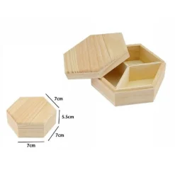 SCATOLA PORTAGIOIE LEGNO CON BACHECA ESAGONALE 3 POSTI SCOMPARTI 7X5.5CM 74021A