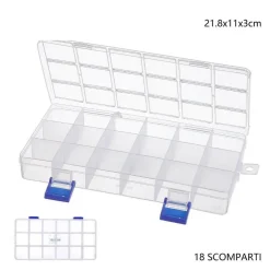SCATOLA PORTAOGGETTI 18 SCOMPARTI PRATICA SCATOLA CONTENITORE DIM 21.8X11X3 CM