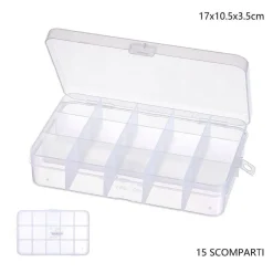 SCATOLA PORTAOGGETTI 15 SCOMPARTI PRATICO CONTENITORE MISURA 17x10.5x3.5 cm