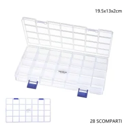 SCATOLA PORTAOGGETTI 28 SCOMPARTI PRATICO CONTENITORE MISURA 19.5x13x2 cm