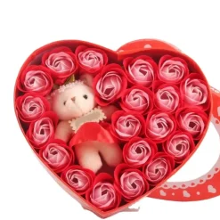 SCATOLA REGALO A FORMA DI CUORE CON ORSETTO E ROSE PER SAN VALENTINO ANNIVERSARI
