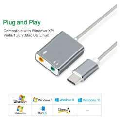 SCHEDA AUDIO ESTERNA SPLITTER PORTA TYPE-C LAPTOP A JACK CUFFIE MICROFONO Q-T98