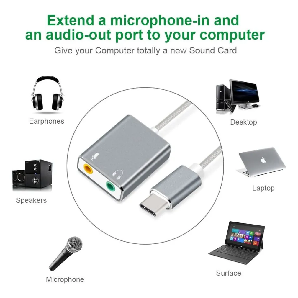 SCHEDA AUDIO ESTERNA SPLITTER PORTA TYPE-C LAPTOP A JACK CUFFIE MICROFONO Q-T98