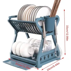 SCOLAPIATTI A 2 RIPIANI DOPPIO SCARICO CON VASSOIO RACCOGLIGOCCE RIMOVIBILE PORTAUTENSILI