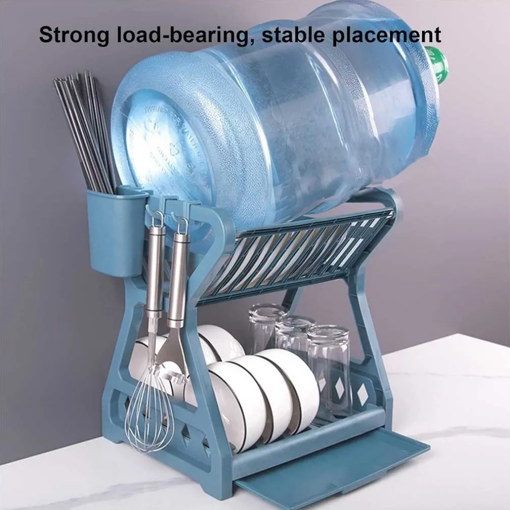 SCOLAPIATTI A 2 RIPIANI DOPPIO SCARICO CON VASSOIO RACCOGLIGOCCE RIMOVIBILE PORTAUTENSILI