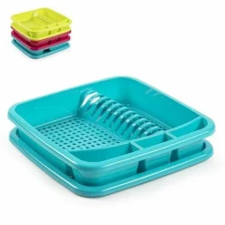 SCOLAPIATTI QUADRATO IN PLASTICA COLORATA CON PORTA POSATE ACCESSORIO CUCINA