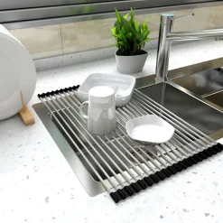 SCOLAPIATTI ROLL UP PIEGHEVOLE E REGOLABILE IN ACCIAIO INOSSIDABILE PER LAVELLO