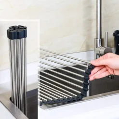 SCOLAPIATTI ROLL UP PIEGHEVOLE E REGOLABILE IN ACCIAIO INOSSIDABILE PER LAVELLO