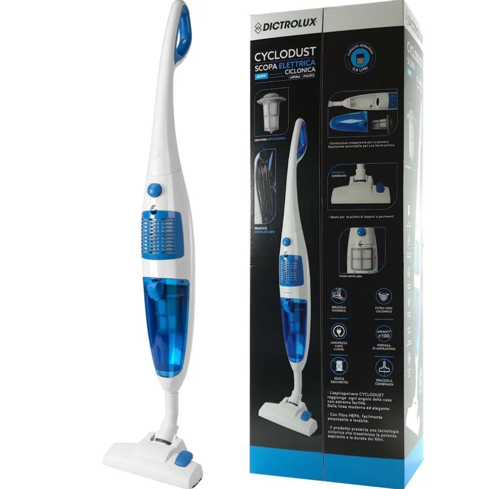 SCOPA ELETTRICA CICLONICA ASPIRAPOLVERE CYCLODUST 600W CAPACITÀ 0,8LT CON FILTRO HEPA