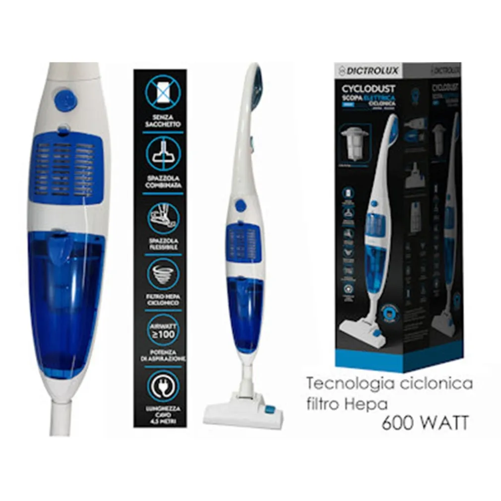 SCOPA ELETTRICA CICLONICA ASPIRAPOLVERE CYCLODUST 600W CAPACITÀ 0,8LT CON FILTRO HEPA