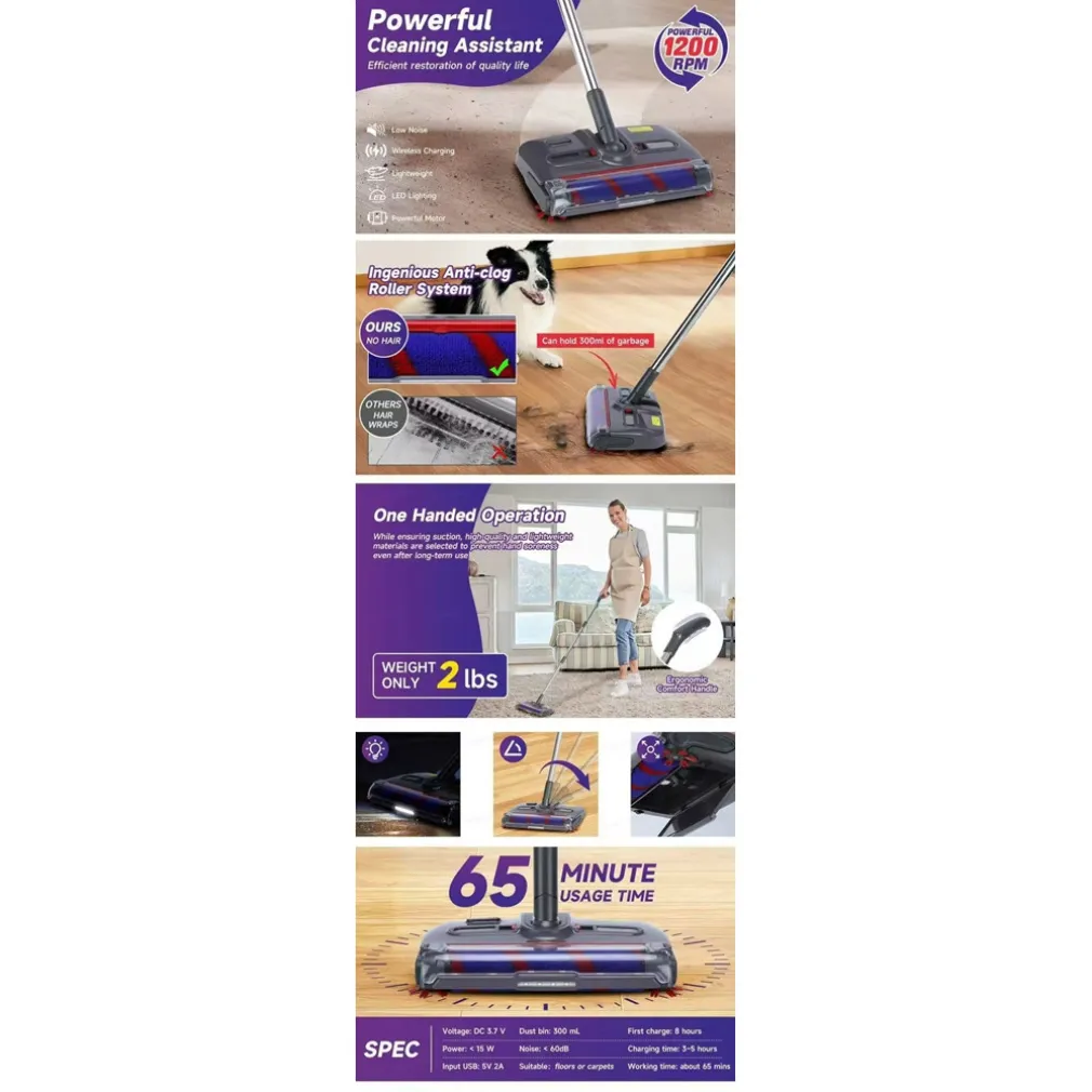 Scopa elettrica rotante senza fili con batteria potente leggera silenziosa snodabile