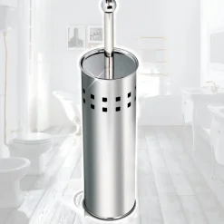 SCOPINO DA BAGNO CON SETOLE IN PLASTICA BIANCA E PORTASCOPINO IN METALLO