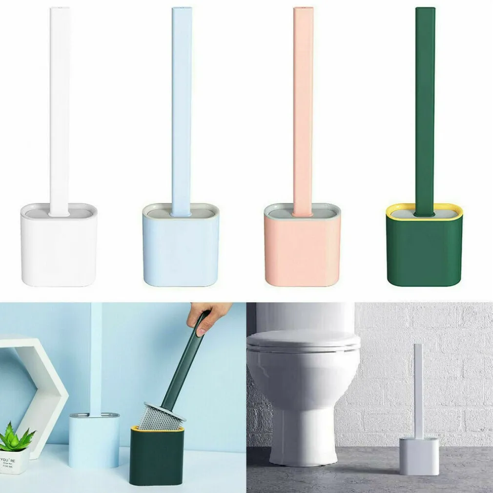 SCOPINO PER WC BAGNO SPAZZOLA PER PULIZIA IN SILICONE CON PORTASCOPINO DA MURO