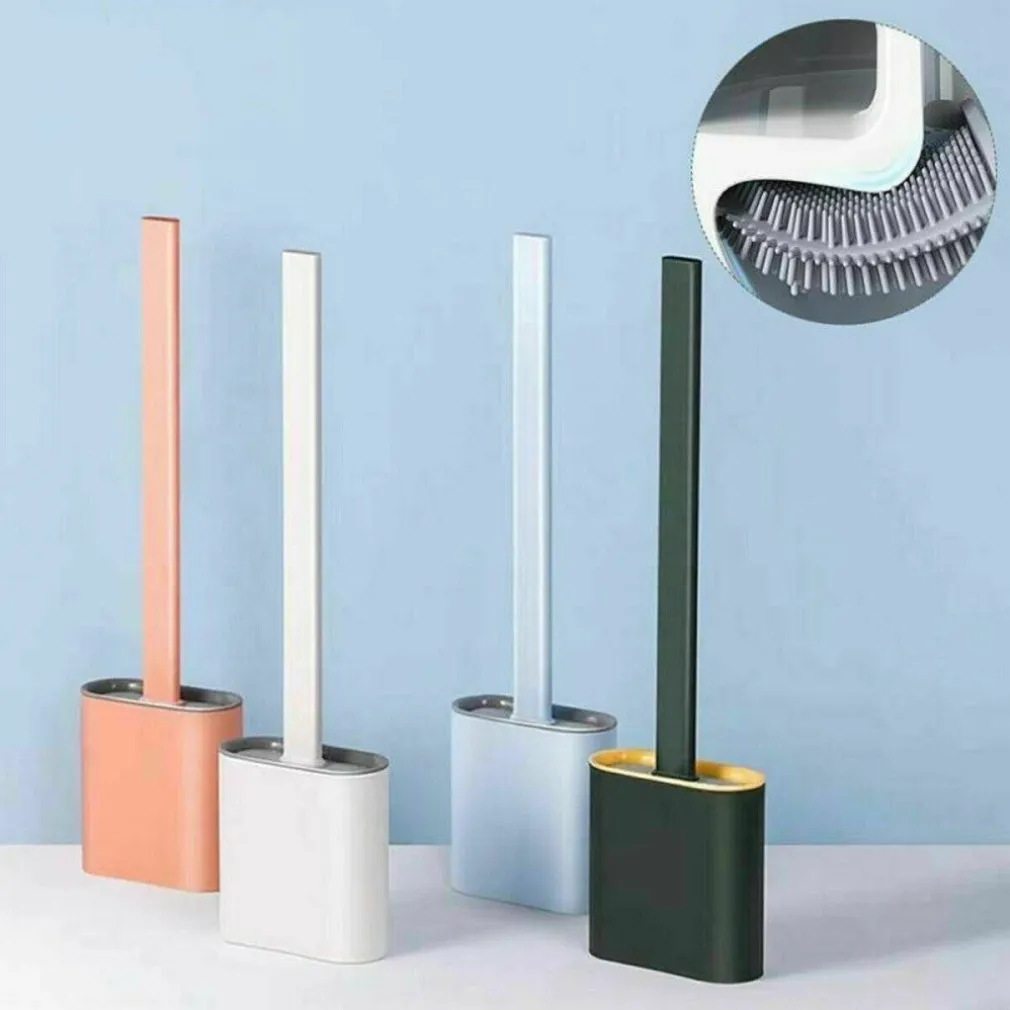 SCOPINO PER WC BAGNO SPAZZOLA PER PULIZIA IN SILICONE CON PORTASCOPINO DA MURO