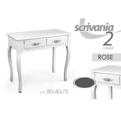 SCRIVANIA SCRITTOIO TAVOLO CON 2 CASSETTI ROSE BIANCO SHABBY 80X40X75 CM 574672