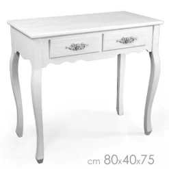 SCRIVANIA SCRITTOIO TAVOLO CON 2 CASSETTI ROSE BIANCO SHABBY 80X40X75 CM 574672