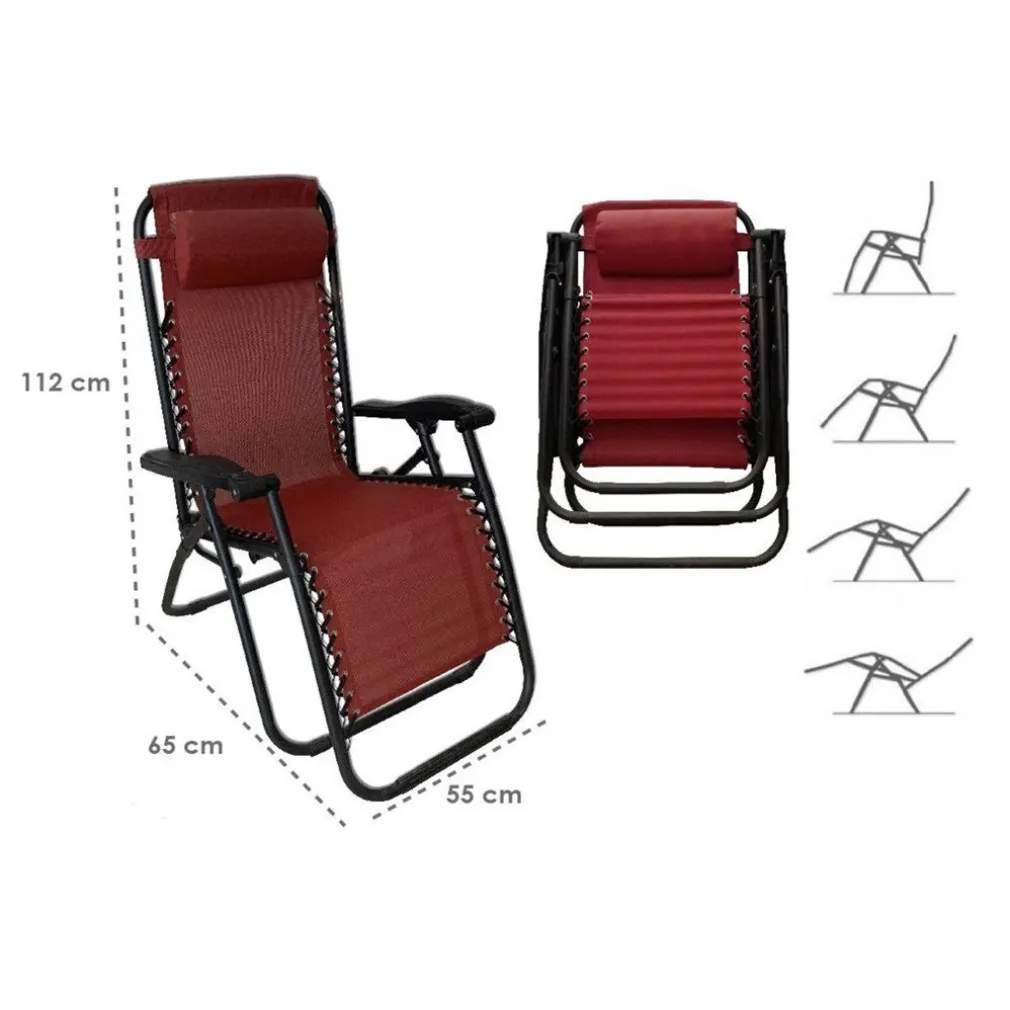 SDRAIO SEDIA IN TEXTILENE ROSSO PIEGHEVOLE MULTIPOSIZIONE RECLINABILE GIARDINO 221001