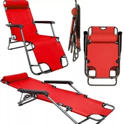 SDRAIO SEDIA LETTINO ROSSO RELAX PRENDISOLE DA SPIAGGIA GIARDINO PIEGHEVOLE 285002