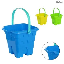 SECCHIELLO DA SPIAGGIA CON MOTIVO A CASTELLO IN PLASTICA COLORATA MARE 17X17CM 618580