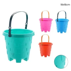 SECCHIELLO DA SPIAGGIA SECCHIO CON MOTIVO CASTELLO IN PLASTICA COLORATA 18X18CM 618579