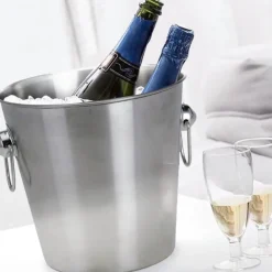 SECCHIELLO PORTA GHIACCIO CHAMPAGNE VINO DA TAVOLA IN ACCIAIO INOX CON MANICI