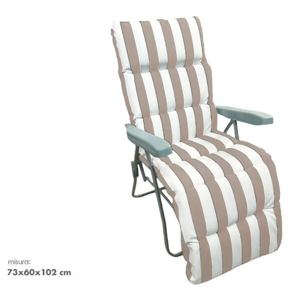 SEDIA A SDRAIO CON CUSCINO IMBOTTITO A RIGHE BIANCA TORTORA 73X60X102 CM POLTRONA 512004
