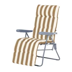 SEDIA A SDRAIO CON CUSCINO IMBOTTITO A RIGHE BIANCA TORTORA 73X60X102 CM POLTRONA 512004