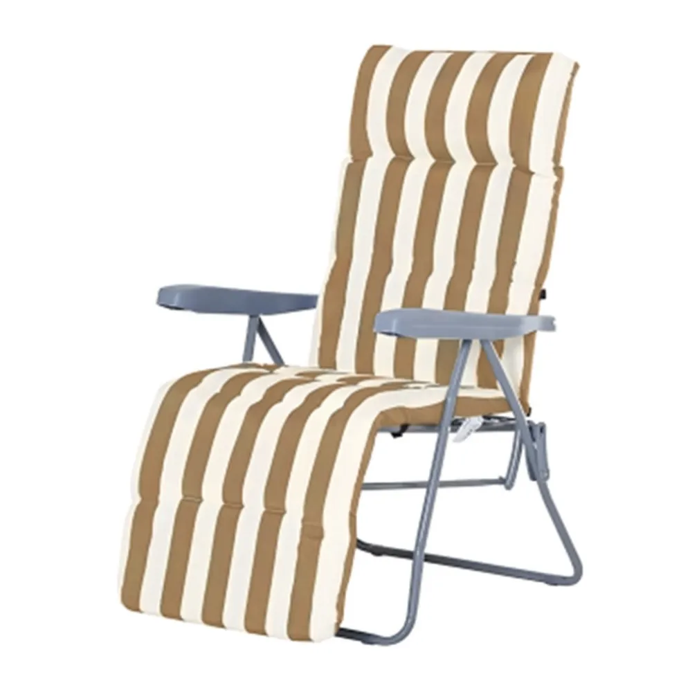 SEDIA A SDRAIO CON CUSCINO IMBOTTITO A RIGHE BIANCA TORTORA 73X60X102 CM POLTRONA 512004