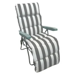 SEDIA A SDRAIO CON CUSCINO IMBOTTITO A RIGHE BIANCA GRIGIA 73X60X102 CM POLTRONA 512003