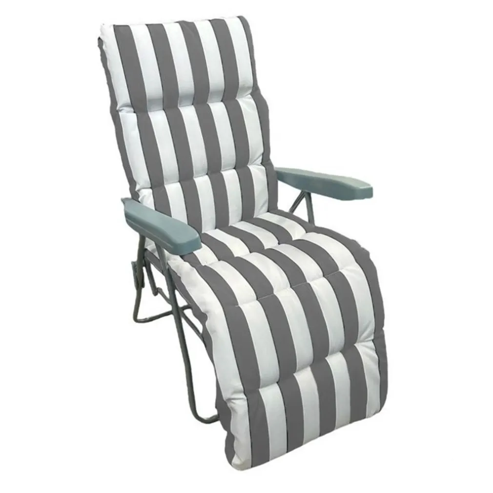 SEDIA A SDRAIO CON CUSCINO IMBOTTITO A RIGHE BIANCA GRIGIA 73X60X102 CM POLTRONA 512003