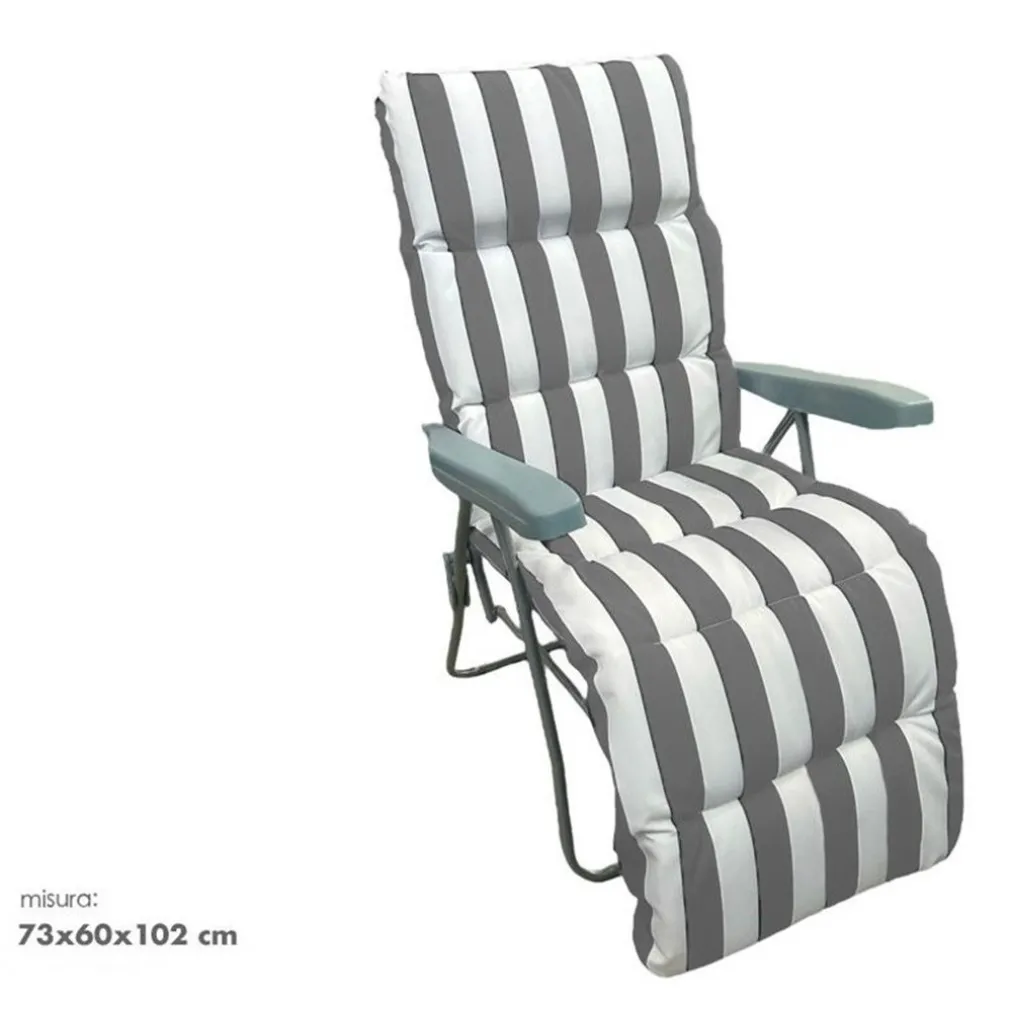SEDIA A SDRAIO CON CUSCINO IMBOTTITO A RIGHE BIANCA GRIGIA 73X60X102 CM POLTRONA 512003