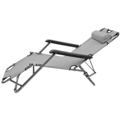 SEDIA A SDRAIO LETTINO PIEGHEVOLE RECLINABILE IN METALLO CON POGGIATESTA GRIGIO 017055