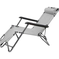 SEDIA A SDRAIO LETTINO PIEGHEVOLE RECLINABILE IN METALLO CON POGGIATESTA GRIGIO 017055