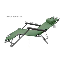 SEDIA A SDRAIO LETTINO PIEGHEVOLE RECLINABILE IN METALLO CON POGGIATESTA VERDE 017053