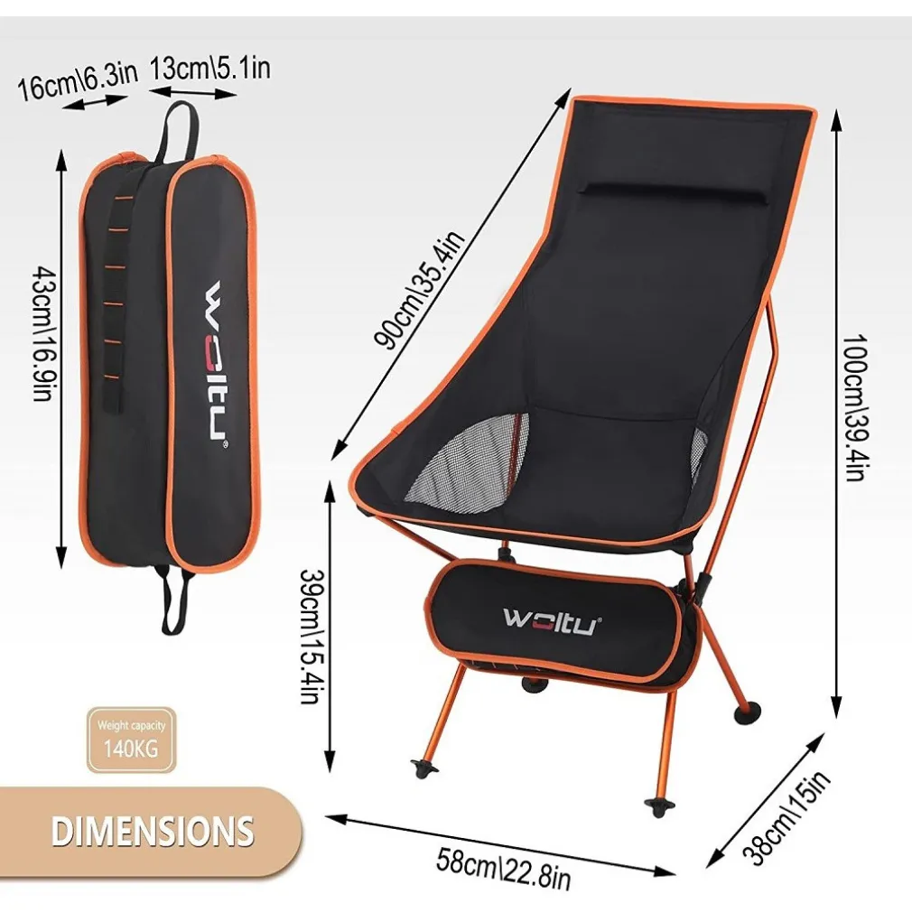 SEDIA PIEGHEVOLE DA CAMPEGGIO PESCA IMPERMEABILE PORTATILE CARICO 140KG TESSUTO