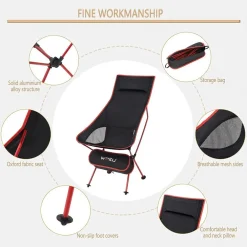 SEDIA PIEGHEVOLE DA CAMPEGGIO PESCA IMPERMEABILE PORTATILE CARICO 140KG TESSUTO