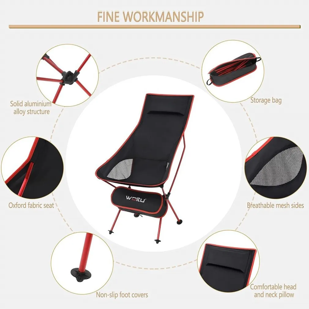 SEDIA PIEGHEVOLE DA CAMPEGGIO PESCA IMPERMEABILE PORTATILE CARICO 140KG TESSUTO