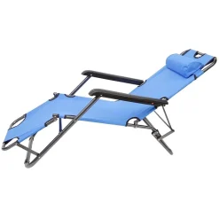 SEDIA SDRAIO LETTINO PIEGHEVOLE RECLINABILE IN METALLO CON POGGIATESTA BLU CHIARO 017056