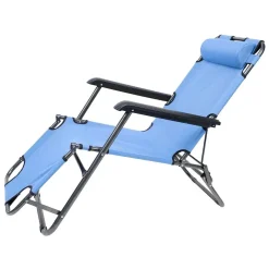 SEDIA SDRAIO LETTINO PIEGHEVOLE RECLINABILE IN METALLO CON POGGIATESTA BLU CHIARO 017056