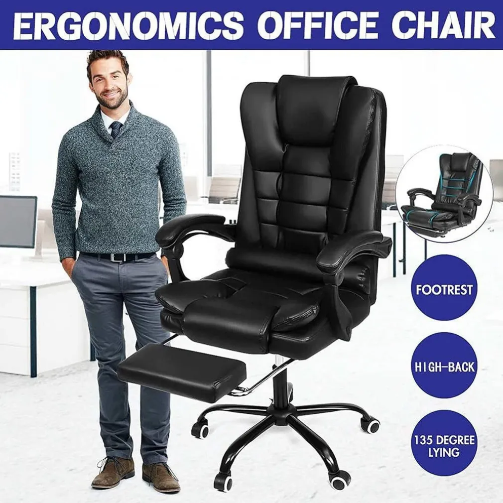 SEDIA UFFICIO GIREVOLE DA GIOCO POGGIAPIEDI SCRIVANIA RECLINABILE IN PELLE NERA