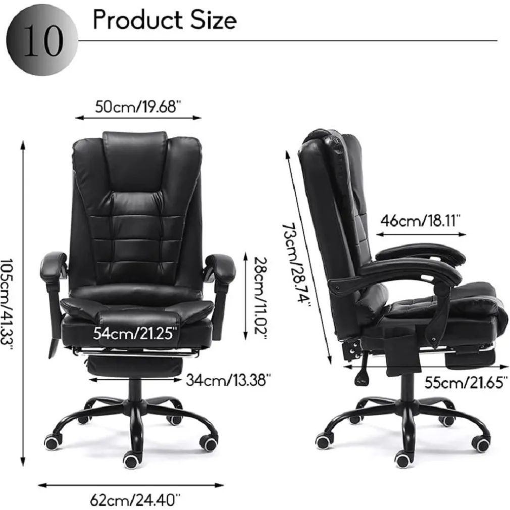 SEDIA UFFICIO GIREVOLE DA GIOCO POGGIAPIEDI SCRIVANIA RECLINABILE IN PELLE NERA