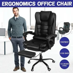 SEDIA UFFICIO GIREVOLE GIOCO POGGIAPIEDI SCRIVANIA RECLINABILE IN PELLE BIANCA