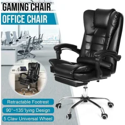 SEDIA UFFICIO GIREVOLE GIOCO POGGIAPIEDI SCRIVANIA RECLINABILE IN PELLE MARRONE