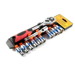 SERIE CHIAVE A CRICCHETTO REVERSIBILE 1/2" KIT DA 11PZ CON BUSSOLE ESAGONALI