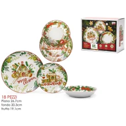 SERVIZIO DI PIATTI DA TAVOLA IN PORCELLANA 18 PEZZI DECORAZIONI PAN DI ZENZERO NATALIZIE