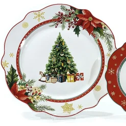 SERVIZIO DI PIATTI NATALIZI DA 18PZ IN PORCELLANA PER FESTIVITÀ DESIGN ONDULATO ELEGANTE