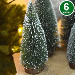 SET 6 ALBERELLI INNEVATI MINI ALBERO DI NATALE 23CM DECORAZIONI ADDOBBI NATALIZI