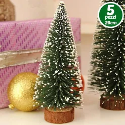 SET 5 ALBERELLI INNEVATI MINI ALBERO NATALE 26CM DECORAZIONI ADDOBBI NATALIZI