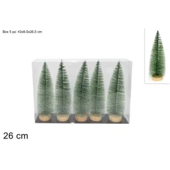 SET 5 ALBERELLI INNEVATI MINI ALBERO NATALE 26CM DECORAZIONI ADDOBBI NATALIZI